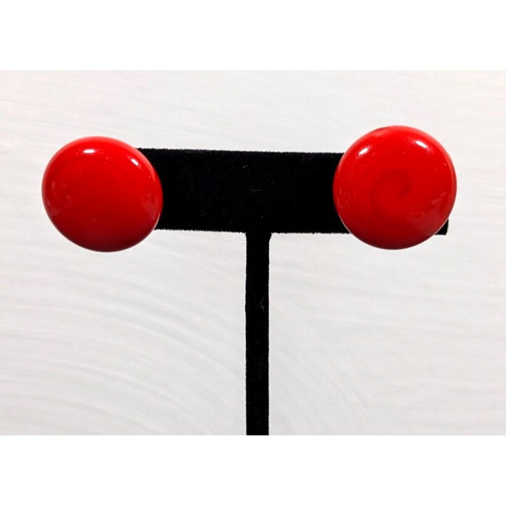 Vintage Japan Red Glass Round Button Screw Back Clip Earrings